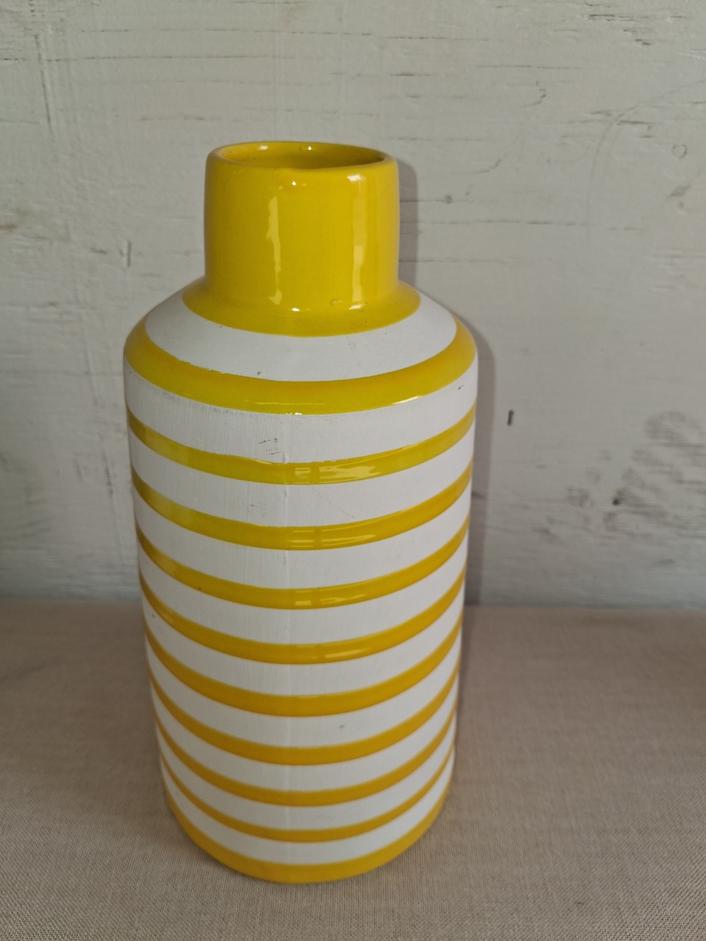 Yellow and White Striped Ceramic Vase - Home Accents